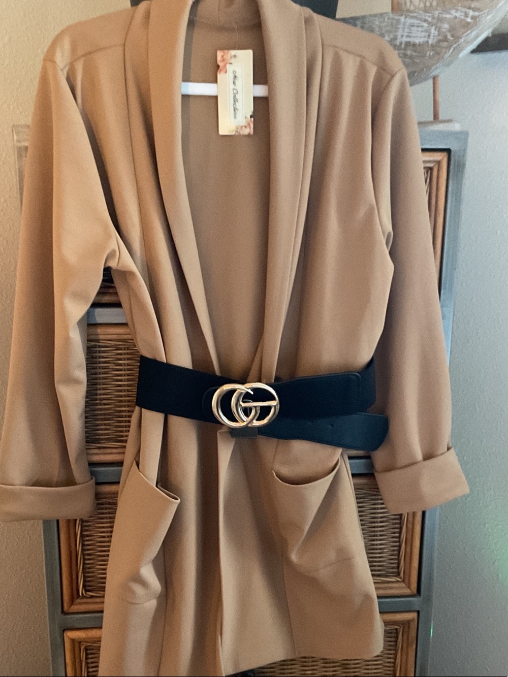 Open-Front Longline Jacket in Camel - Picture 3 of 4